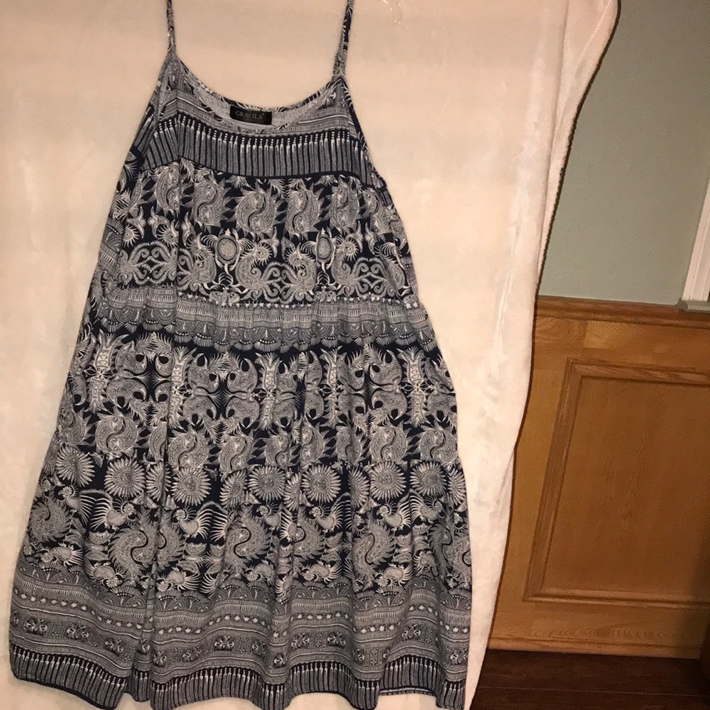 Gracile Women’s Adjustable Strap Black White Print with Pockets Summer Dress 4XL